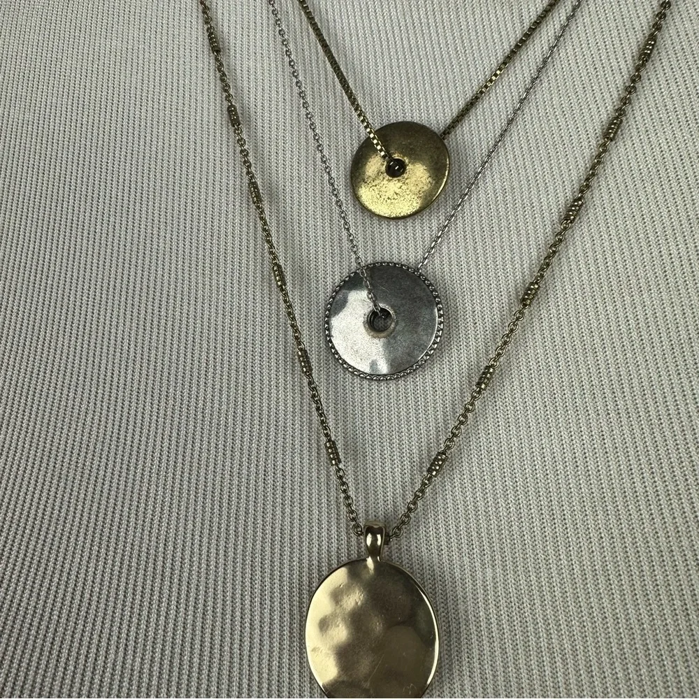 Lucky Brand triple layer mixed metal necklace with disk charms - Picture 2 of 6